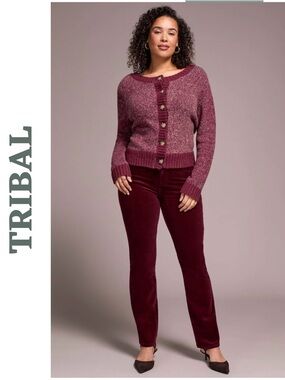 Tribal Wine Corduroy Straight Leg Pants Size 12 NWT